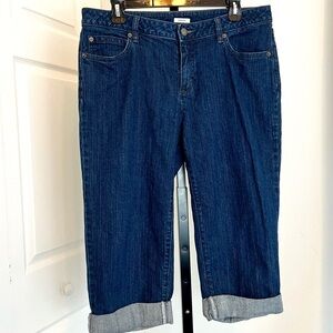 Women's Liz Claiborne Blue Denim Stretch Capri With Pockets Size 12